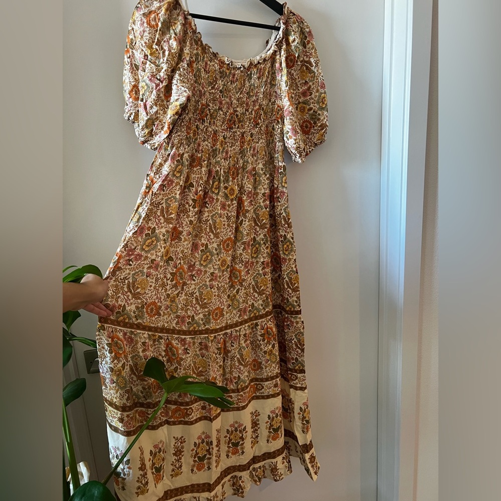 Bohemian Floral Maxi Dress with Puff Sleeves